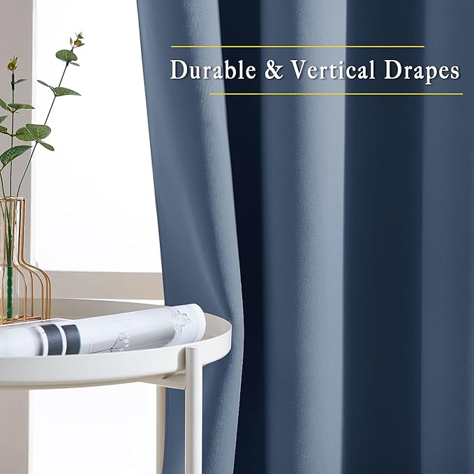 NICETOWN Blackout Curtain Drapes for Living Room - Decorative Thermal Insulated Solid Grommet Top Room Darkening Window Treatments for Kids (Stone Blue, 1 Pair, 46 x 72-Inch)