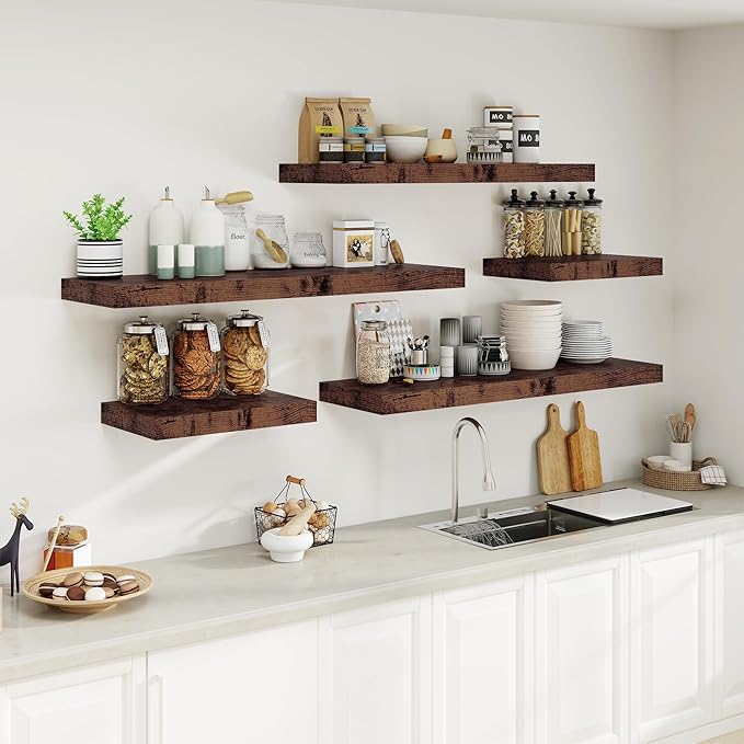 Heimlove Bathroom 12'' Deep Floating Shelves for Wall - Shelf Over Toilet Wall Mounted Farmhouse 24 inches,Wood Floating Shelves Decor & Storage Set of 1,Rustic Brown