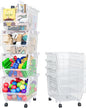 TidyFriend Stackable Storage Bins with Wheels for Closet Organizers and Storage 4 Pack, Closet Organization for Kids Room and Home Organization (Clear)