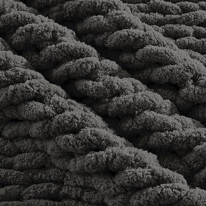 Carriediosa Chunky Knit Throw Blanket 60" X 80" Twin, 100% Hand Made Large Chenille Loop Yarn Soft Fluffy Throws for Couch Sofa Bed, Big Crochet Cozy Heavy Thick Cable Woven Blankets, Dark Grey