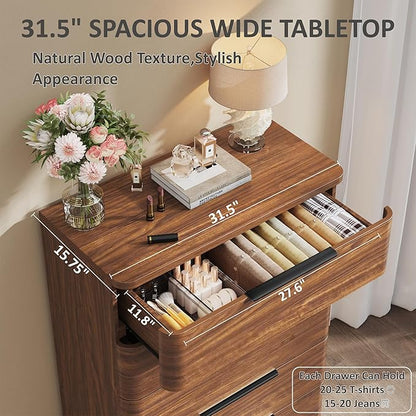 5 Drawer Dresser for Bedroom, 45" Tall Modern Chest of Drawers with Metal Handle, Curved Profile Design, Wooden Closet with Large Drawers Dressers Organizer for Entryway Hallway