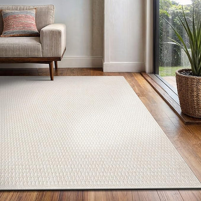 Easy Jute Rug 4x6 Indoor Outdoor Natural Rugs Solid Fiber Rug Woven Area Rug Boho Easy Clean Inside Carpet for Living Room Bedroom Dining Room Hallway or Outdoor Patio Porch (4 X 6 Bone)