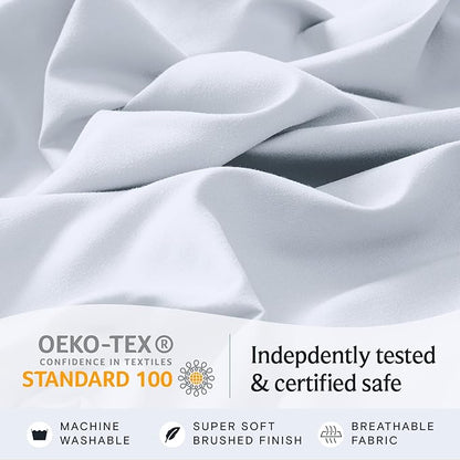 LuxClub 4 PC Sheet Set Bed Sheets Deep Pockets 16" Eco Friendly Wrinkle Free Cooling Machine Washable Hotel Bedding Silky Soft - Baby Blue California King