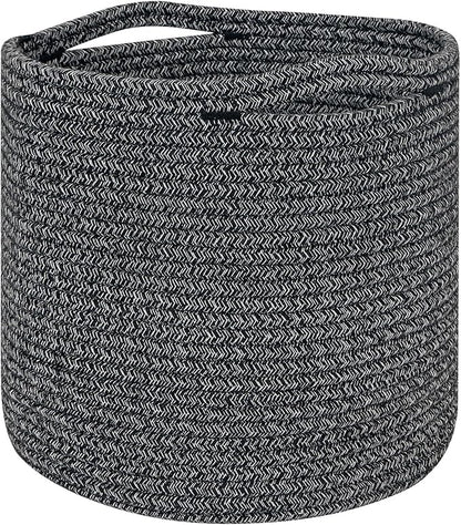 voten Storage Cubes Baskets Bins Organizer 11x11x11'' Fit 12x12''Cube Storage Organizer Bookcases Shelves,Roomy Cute Durable Woven Cotton Storage Basket for Organization,Round 3Pack Mixed Black