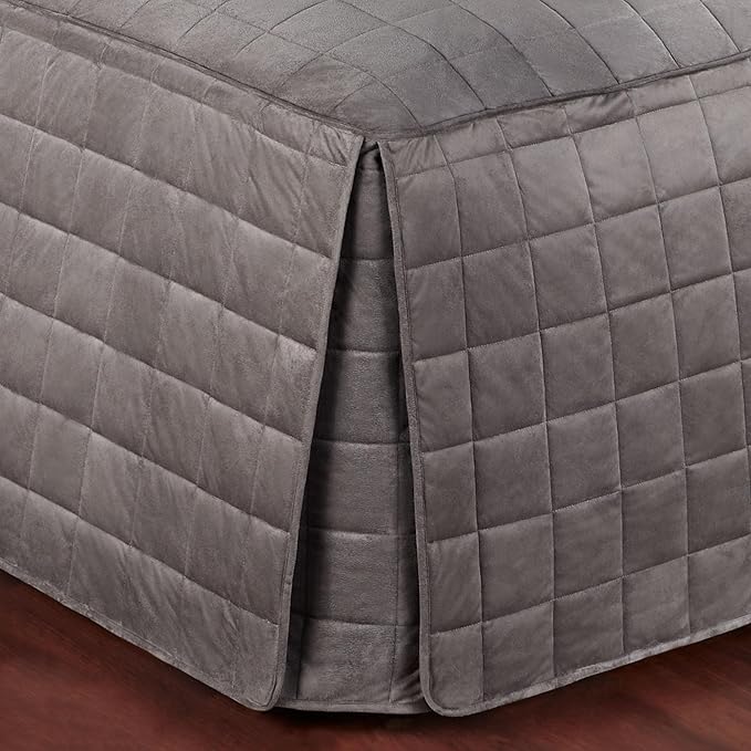 Touch of Class Camden Luxury Bedding | Neutral Charcoal Gray Color | Grande Fitted Bedspread | Faux Suede Box Quilted Design | Designed 3 Piece Set Includes Full Bedspread and 2 Standard Shams