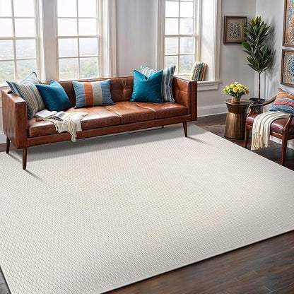 Easy Jute Rug 5x7 Indoor Outdoor Natural Rugs Solid Fiber Rug Woven Area Rug Boho Easy Clean Inside Carpet for Living Room Bedroom Dining Room Hallway or Outdoor Patio Porch (5 X 7 Bone)