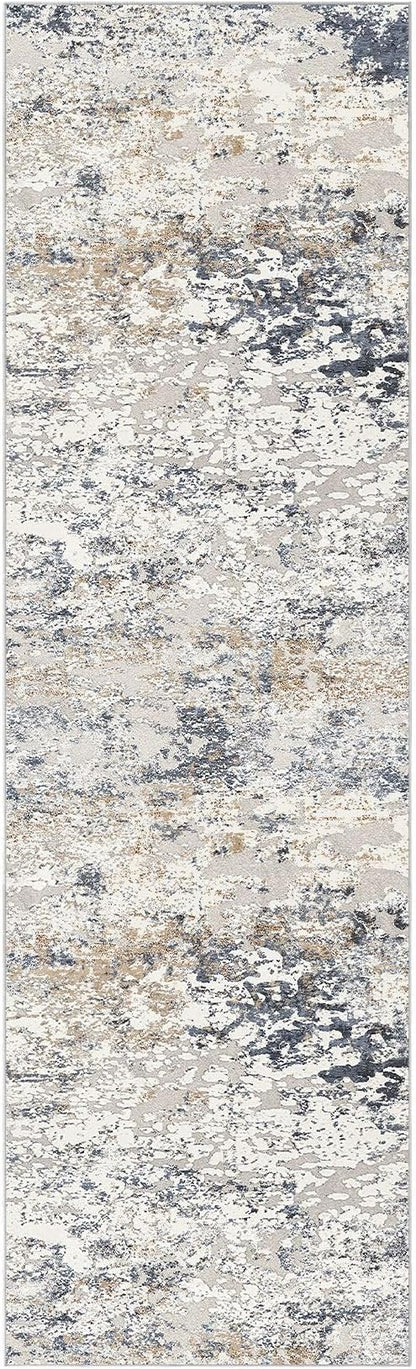 3x10 Washable Runner Rug for Hallway: Soft Neutral Modern Abstract Low Pile Rug Indoor - Carpet for Bedroom Dining Room Kitchen Entryway - Beige Blue