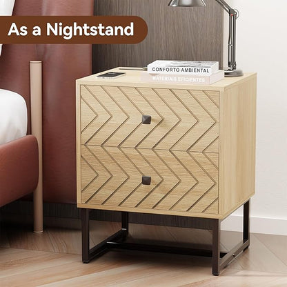 Modern Nightstand Set of 2,Morden Night Stand with 2 Drawers,End Tables with Storage,Bedside Tables for Bedroom,Oak