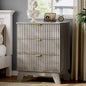 Fluted Nightstand with Charging Station, 24" Wide Bedside Table with 3 Large Storage Drawers, Modern Wood Side Table Night Stand, End Table Small Dresser for Bedroom, Living Room, Dorm, Grey
