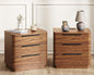 Nightstands Set of 2, Bedside Table with 3 Storage Drawers, 24" Tall Wood Night Stand with Charging Station, Modern Wide End Table Side Table W/Metal Handle Curved Profile for Bedroom