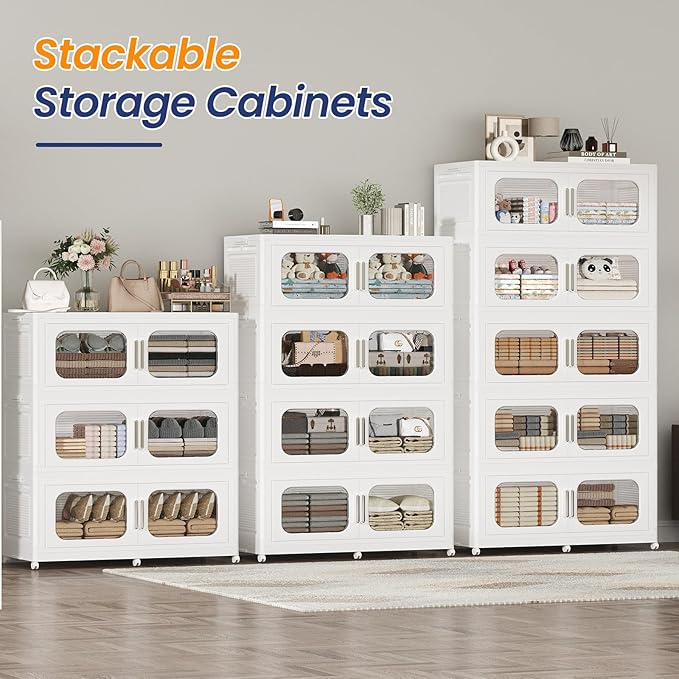 250GAL Extra Large Storage Bins with Lid, 1000QT Storage Bins with Wheels, Folding Closet Organizer, Stackable Collapsible Plastic Storage Containers for Home, Office, Kitchen, 5Pack White