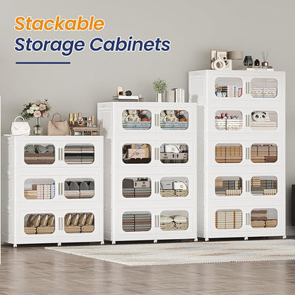 250GAL Extra Large Storage Bins with Lid, 1000QT Storage Bins with Wheels, Folding Closet Organizer, Stackable Collapsible Plastic Storage Containers for Home, Office, Kitchen, 5Pack White