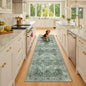 Area Rugs 2'x8' Washable Non-Slip, Floral Vintage Distress Print Pattern Medallion Carpet for Living Room Bedroom Dining Room, Dark Green Gray