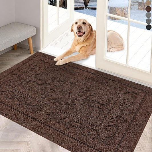 FONEYI Indoor Door Mat, Front Back Door Mat 20" x 32" Non-Slip Rubber Backing Door Rug, Machine Washable Entry Rug, Low Profile Absorbent Dirt Trapper Doormat Inside Floor Mats for Entryway, Coffee