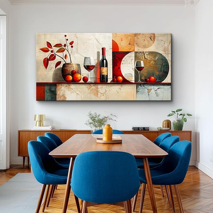 ERQINHUA Large Canvas Wall Art For Kitchen Wall Decor For Living Room Restaurant Pub Decorations Wine Glass Mural Still Life Abstract Pictures Artwork Restaurant Mural Home Decor Painting 30"x60"