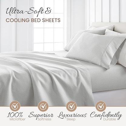 Linen Market Double-Brushed Patterned Microfiber Full Sheet Set 4 Piece – Oeko-TEX Certified Ultra Soft & Wrinkle-Free - 16" Deep Pocket Sheets - Easy Care Full Size - Honeycomb Light Gray