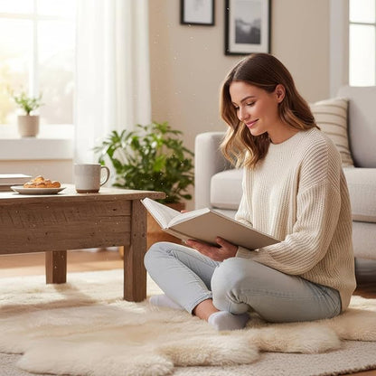 Premium Genuine Sheepskin Rug 6' x 8' Long Fur Soft & Natural Shaggy Living Room Rug, Champagne Cream, Eight Pelt