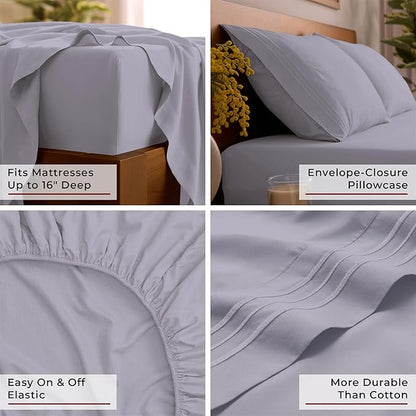 Mellanni King Sheet Set - 6-Piece Iconic Collection Bedding, (Including 4 Pillowcases), 16-Inch Deep Pocket, Easy Care, Extra Soft, Cooling Sheets, Brushed Microfiber - Lavender