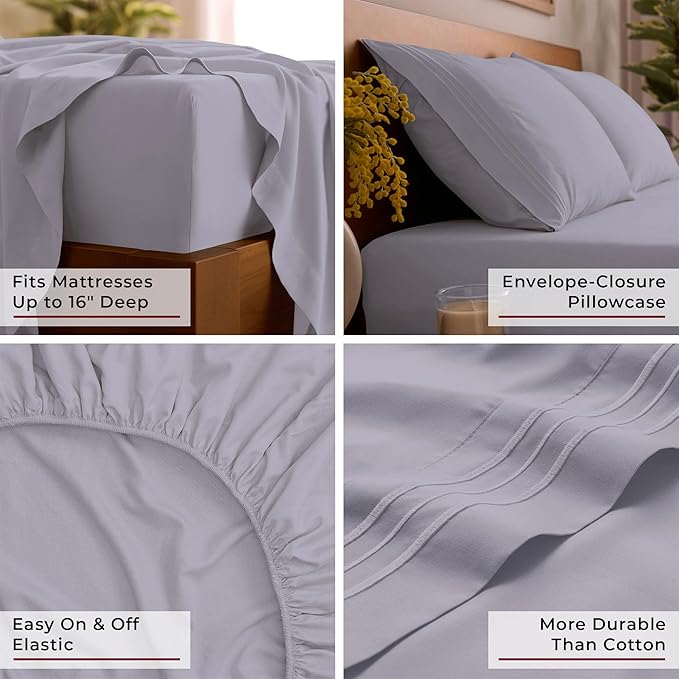 Mellanni Twin Sheet Set - 4-Piece Iconic Collection Bedding, (Including 2 Pillowcases), 16-Inch Deep Pocket, Easy Care, Extra Soft, Cooling Sheets, Brushed Microfiber - Lavender