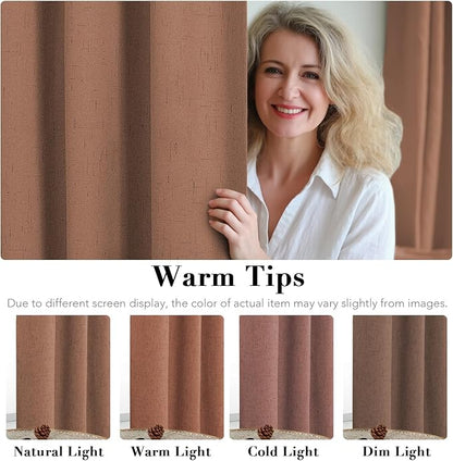 H.VERSAILTEX Linen Blackout Curtains Durable Thick Textured Linen Look 100% Blackout Patio Door Curtain Anti Rust Grommet Extra Wide Sliding Door Curtain Panel, W100 x L96 inch, Washed Spice