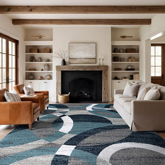 Rugshop Contemporary Abstract Circles Perfect for high Traffic Areas of Your Living Room,Bedroom,Home Office,Kitchen Area Rug 10' x 14' Blue
