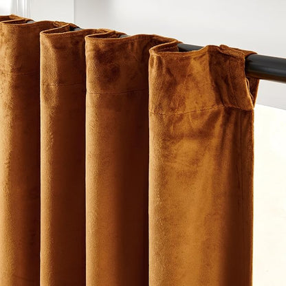 Lazzzy Gold Brown Blackout Velvet Curtains 96 Inches Long Thermal Insulated Room Darkening Curtain Drapes Luxury Back Tab Window Treatments for Bedroom Living Room 2 Panels, 52 x 96 Inch, Golden Brown