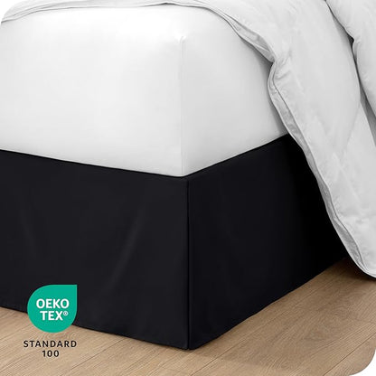 Bare Home Queen Bed Skirt - 15-Inch Tailored Drop Easy Fit - Bed Skirt for Beds - Center & Corner Pleats (Queen, Black)