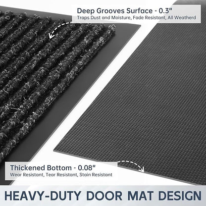 Front Door Mat, 72" x 36" Heavy Duty Indoor Outdoor Doormat, Non-Slip Welcome Mats for Entryway, Rubber Backing Low Profile Commercial Door Mats, Black Stripe