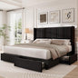 LARMACE King Size Bed Frame with 4 Storage Drawers and Wingback Headboard Velvet Upholstered Platform Bed Frame with Wooden Slats, Easy Assembly, Black
