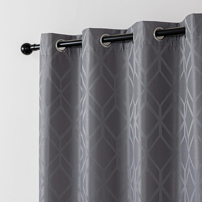 Amazon Basics Jacquard 2-Piece 100% Blackout Curtains, Living Room and Bedroom Drapes, Thermal Insulated Window Treatment, 42"x63", Grey