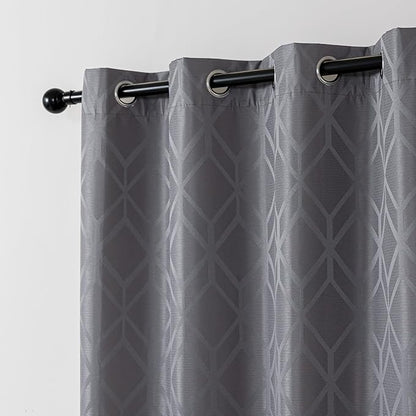 Amazon Basics Jacquard 2-Piece 100% Blackout Curtains, Living Room and Bedroom Drapes, Thermal Insulated Window Treatment, 52"x72", Grey