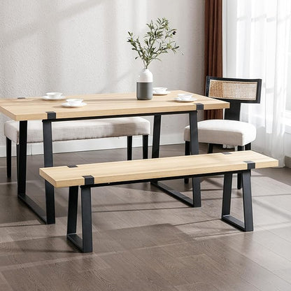 Wahson 60" Dining Bench Set of 2, Natural Wooden Table Bench with Metal Legs, Modern Kitchen Bench for Enrtyway/Indoor/Dining Room