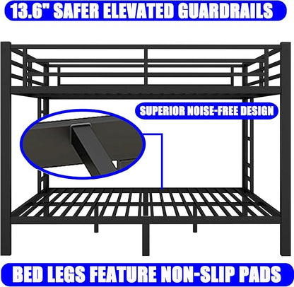 Upgraded Version Thicken Metal Queen Over Queen Bunk Bed, Heavy-Duty Steel Bunk Bed, Best Modern Bunkbed for Adults, Easy Assemble