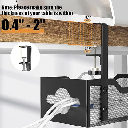 2 Pack Under Desk Cable Management Tray, 13.38" Cable Organizer No Drill, Quszmd Standing Cord Organizer and Wire Management - Black
