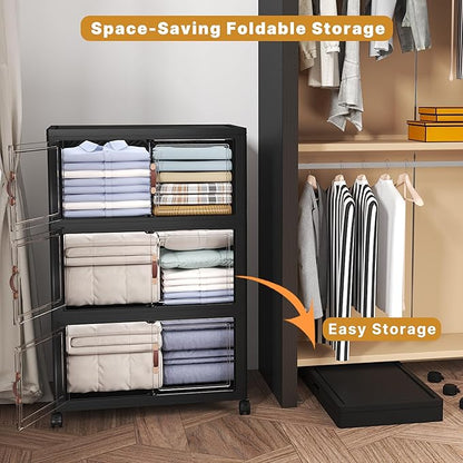 Extra Large Stackable Storage Bins with Lids & Wheels, Foldable Plastic Storage Bins (Dark, 330QT-55QT/14GAL*6Pack)
