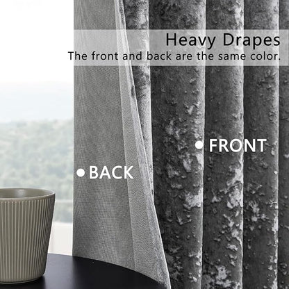 SMILETIME Grey Crushed Velvet Curtains 52x84 inch Luxurious Thermal Insulated Soundproof Drapes for Living Room Bedroom Office Soft and Durable Light-Filtering Window Treatments, 2 Panels