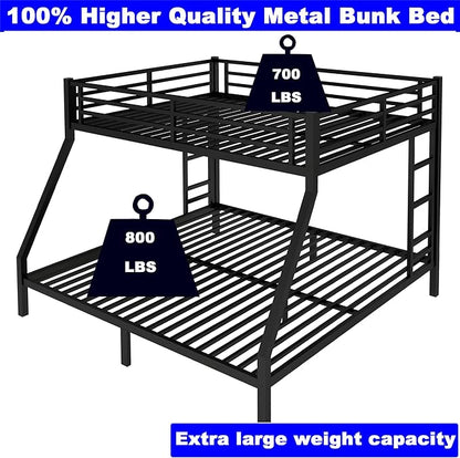 Upgraded Version Thicken Metal Queen Over King Bunk Bed, Heavy-Duty Steel King Bunk Bed, Best Modern Bunkbed King Size for Adults, Easy Assemble (Queen Over King)