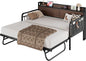 LIKIMIO Twin Daybed with Trundle Bed, Storage Headboard with Charging Station, Sofa Day Bed with Strong Supports for Living Room, Bedroom, and Guest Room, Dark Brown