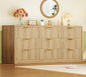 TEENFON Fluted Dresser for Bedroom with 9 Drawers, 63" Wide Modern Chest of Drawers with Metal Handle & Curved Profile Design, Wood Closet Clothes Storage Organizer for Living Room, Hallway, Natural