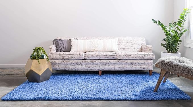 Unique Loom Solid Shag Collection Area Rug (8' x 10' Rectangle, Periwinkle Blue)