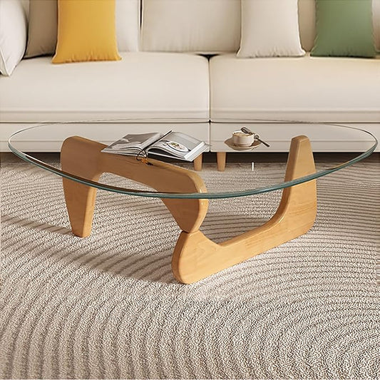 Glass Coffee Table, Mid Century Modern Coffee Table, Coffee Table for Living Room Center Table Suitable for Bedroom Living Room Reception Office Tables (Wood/Transparent, Large)