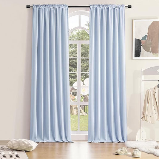 DONREN Extra Long 96 inches Length Curtains for Patio Door - Light Blue Room Darkening Thermal Insulated Curtain Panels (2 Pieces,52 inches Wide)