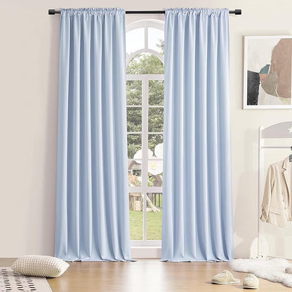 DONREN Patio Door Curtains 96 inch Length, Rod Pocket Top Thermal Insulated Blackout Panels Curtain Drapes for Sliding Glass Door (Light Blue, 60" Wide, 2 Panels)