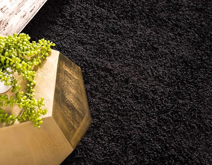 Unique Loom Solid Shag Collection Area Rug (10' x 13' 1" Rectangle, Jet Black)