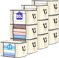 Budding Joy 90 L Large Storage Bags, 10 Pack Clothes Storage Bins Foldable Closet Organizers Storage Containers with Reinforced Handle for Clothing, Blanket, Comforters, Bed Sheets, Pillows (Beige)