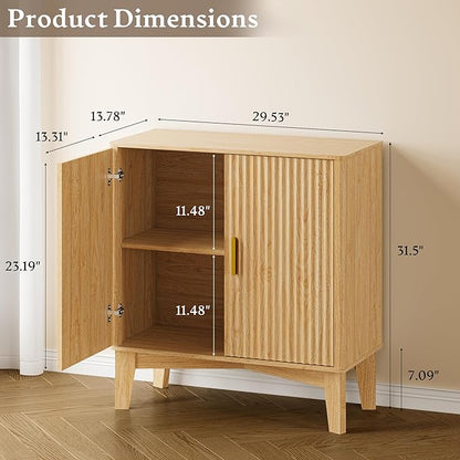Storage Cabinet with Doors and Adjustable Shelf, Modern Fluted Sideboard Buffet Cabinet, Freestanding Coffee Bar for Kitchen, Pantry, Entryway, Living Room (Natural Oak)