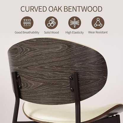 Art Leon Dining Chairs Set of 4, Black Oak Bentwood, Mid Century Modern Chair, Off White Faux Leather Kitchen Dining Room Chairs with Black Metal Legs, Accent Chairs for Bedroom
