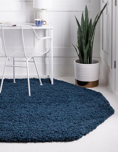 Unique Loom Solid Shag Collection Area Rug (8' Octagon, Sapphire Blue/ Navy Blue)