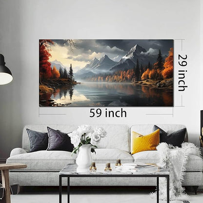 Landscape Wall Art for Living Room Bedroom Home Office Gray Wall Art Mountain Lake Pictures Modern Landscape Large Artwork Framed Canvas Prints 29x59 Inch