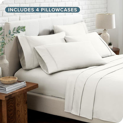Bare Home Hotel Luxury Queen Sheet Set, Extra Soft - 6 Piece Set - Deep Pockets - Easy Fit - Cooling & Breathable - Wrinkle, Fade, Stain Resistant - Includes 4 Pillowcases (Queen, Cream)